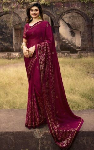 Maroon Saree with Subtle Embellishments