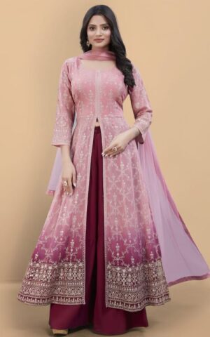 Elegant Pink and Maroon Anarkali Esemble