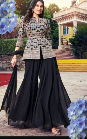Elegant Embroidered jacket with Flared Palazzo Paint