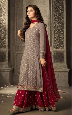 Classic Embroidered Long Kurta with Sharara and Dupatta
