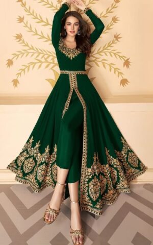 Royal Green Anarkali with Gold Embroidery