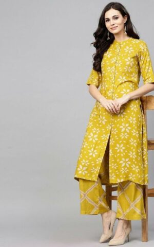 Mustard Yellow Floral Kurta Set