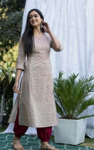 Subtle Printed Kurta with Unique Neckline