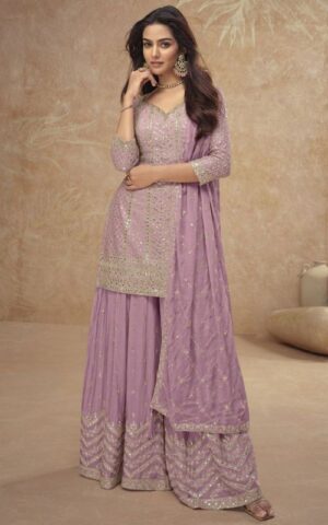 Embroidered Lavender Gharara Suit